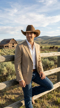 Mens Dark Tan Cowboy Western Blazer – Classic Western Style Sport Coat Casual Formal Jacket for Business Wedding Modern Fit