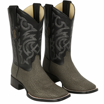 Men's Los Altos Shark Skin Wide Square Toe Boots - Rustic Grey - Image 8