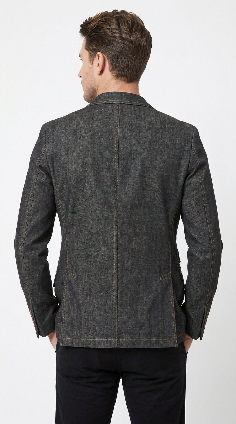 Mens Denim Cotton Blazer with Black – Smart Casual Jacket Outfit