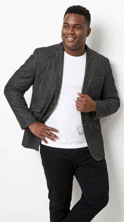 Mens Denim Cotton Blazer with Black – Smart Casual Jacket Outfit