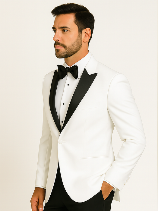 Mens Designer Franklin Wedding - Prom Tuxedo in White