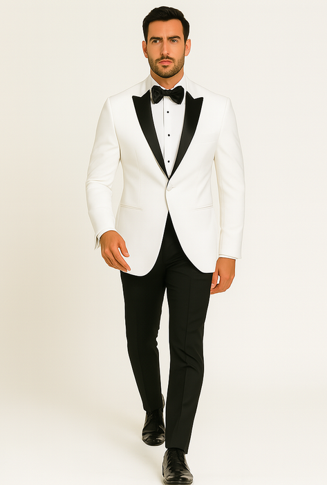 Mens Designer Franklin Wedding - Prom Tuxedo in White