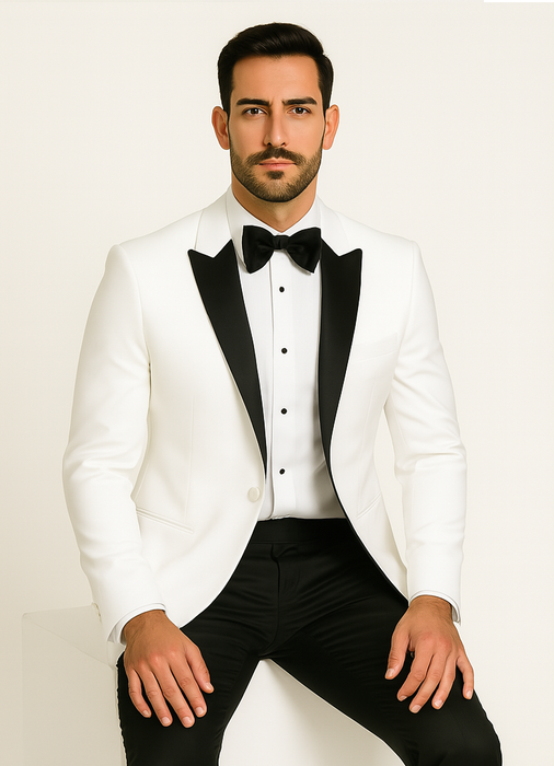 Mens Designer Franklin Wedding - Prom Tuxedo in White