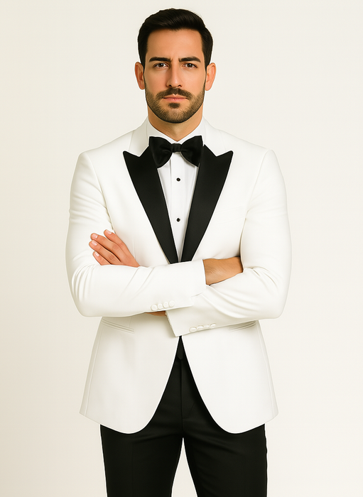 Mens Designer Franklin Wedding - Prom Tuxedo in White