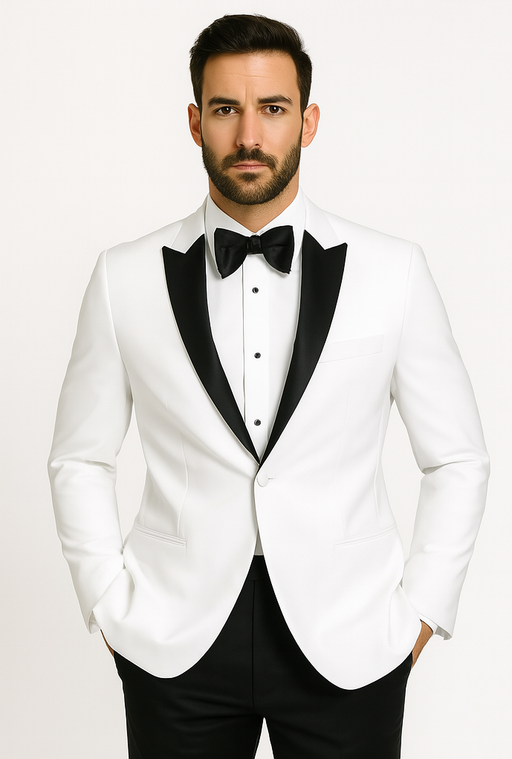 Mens Designer Franklin Wedding - Prom Tuxedo in White
