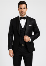 Elegant Men's Black Floral Lace Wedding Tuxedo with Vest – Designer Formal Wear