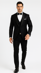 Elegant Men's Black Floral Lace Wedding Tuxedo with Vest – Designer Formal Wear