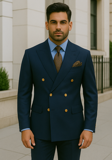 Mens Double Breasted Blazer - Wool Royal Blue Sport Coat With Gold Buttons