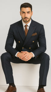 Mens Double Breasted Blazer - Wool Navy Blue Sport Coat With Gold Buttons