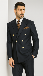 Mens Double Breasted Blazer - Wool Navy Blue Sport Coat With Gold Buttons