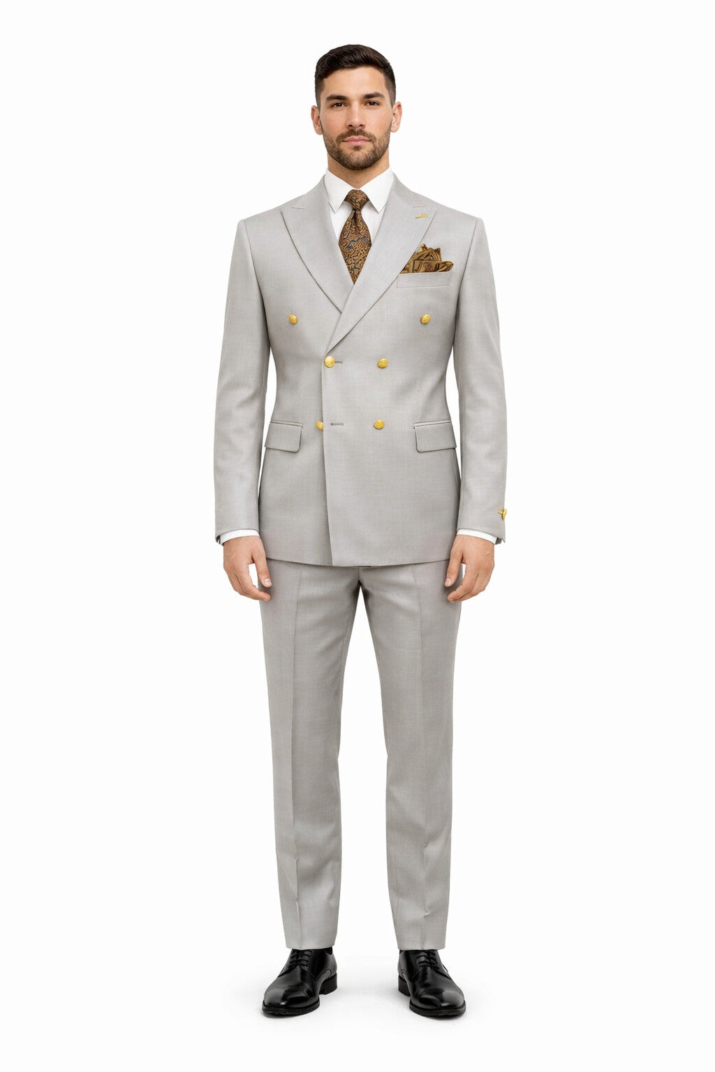 Mens Double Breasted Blazer - Wool Light Grey Sport Coat With Gold Buttons