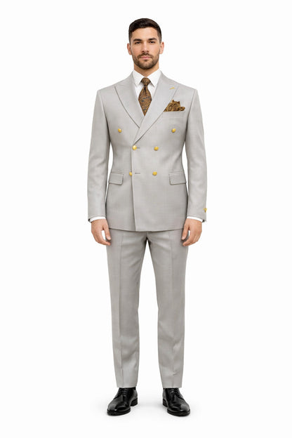 Mens Double Breasted Blazer - Wool Light Grey Sport Coat With Gold Buttons
