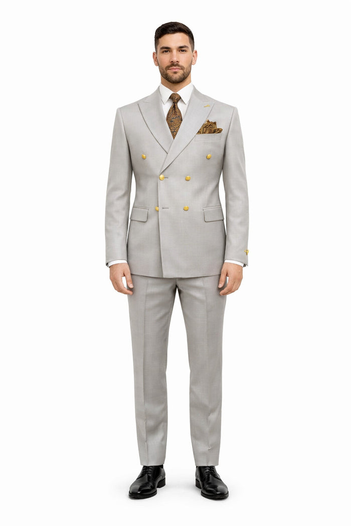 Mens Double Breasted Blazer - Wool Light Grey Sport Coat With Gold Buttons