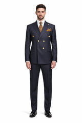 Mens Double Breasted Blazer - Wool Navy Blue Sport Coat With Gold Buttons