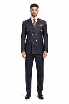 Mens Double Breasted Blazer - Wool Navy Blue Sport Coat With Gold Buttons