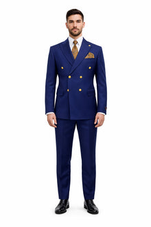 Mens Double Breasted Blazer - Wool Royal Blue Sport Coat With Gold Buttons