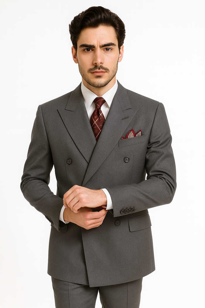 Men's Double Breasted Suit Heather Gray Pleated or Flat Front Pants - Image 3