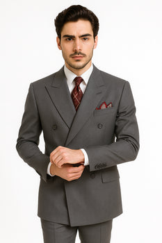 Men's Double Breasted Suit Heather Gray Pleated or Flat Front Pants - Image 3