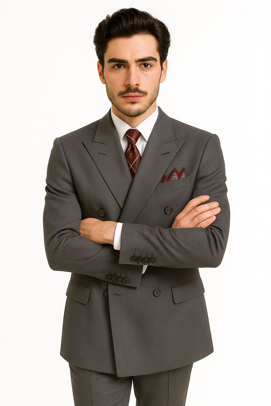 Men's Double Breasted Suit Heather Gray Pleated or Flat Front Pants - Image 4