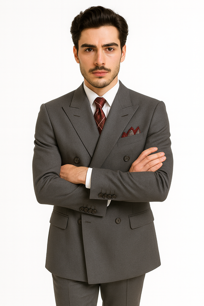 Men's Double Breasted Suit Heather Gray Pleated or Flat Front Pants - Image 4