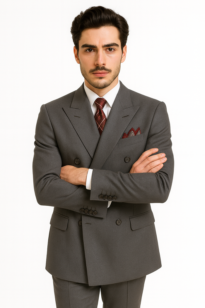 Men's Double Breasted Suit Heather Gray Pleated or Flat Front Pants - Image 4