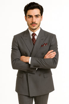 Men's Double Breasted Suit Heather Gray Pleated or Flat Front Pants - Image 4