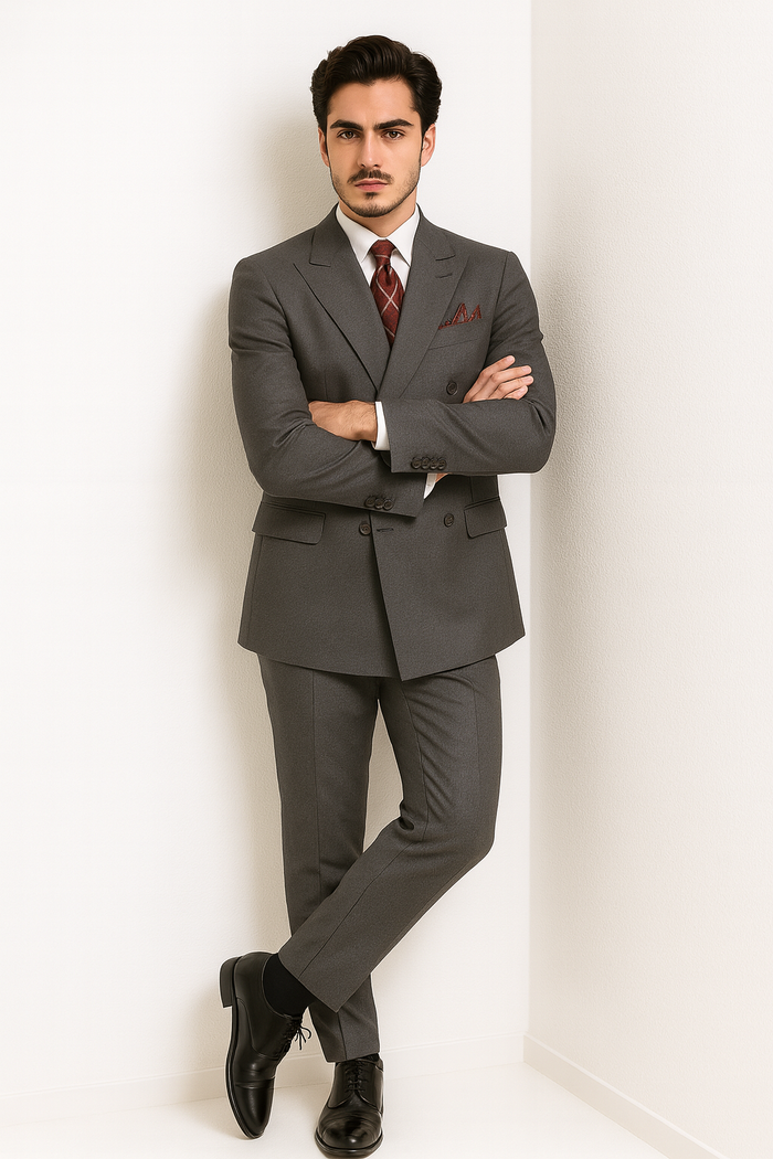 Men's Double Breasted Suit Heather Gray Pleated or Flat Front Pants - Image 5
