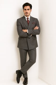 Men's Double Breasted Suit Heather Gray Pleated or Flat Front Pants - Image 5