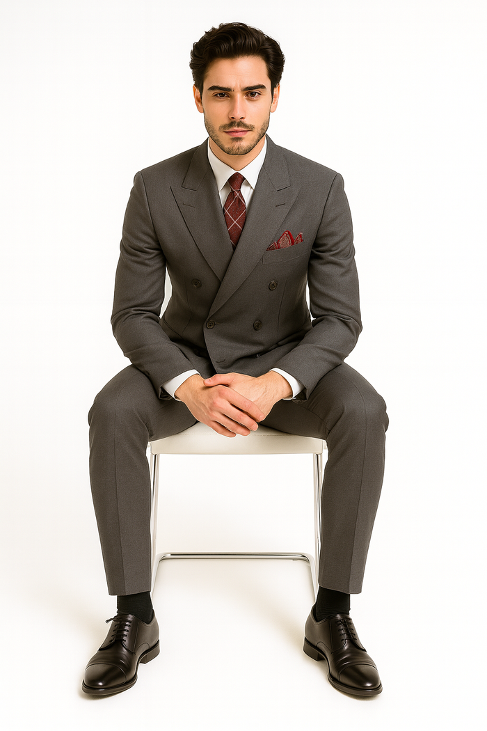 Men's Double Breasted Suit Heather Gray Pleated or Flat Front Pants - Image 8