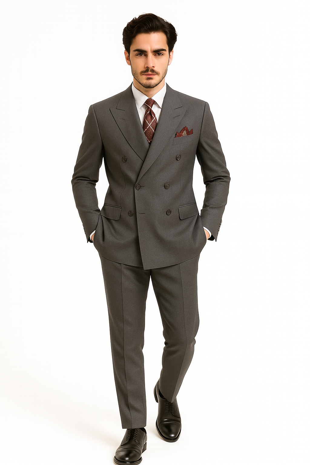 Men's Double Breasted Suit Heather Gray Pleated or Flat Front Pants - Image 6