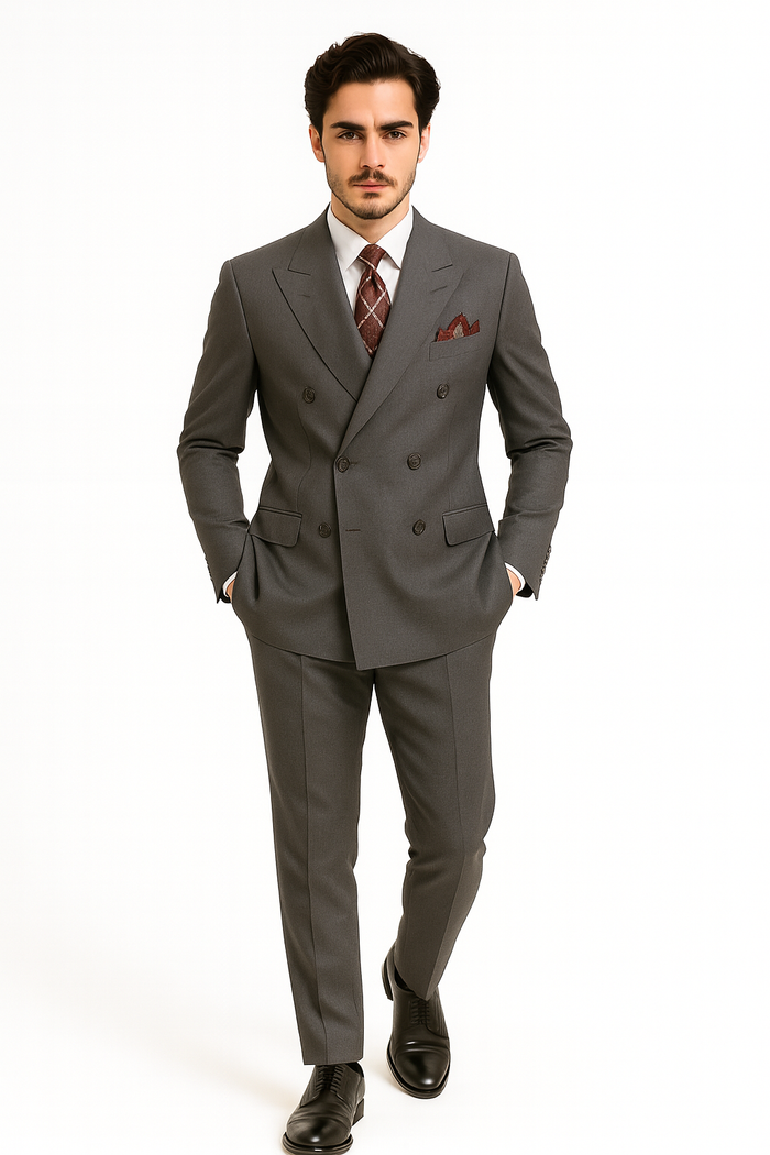 Men's Double Breasted Suit Heather Gray Pleated or Flat Front Pants - Image 6