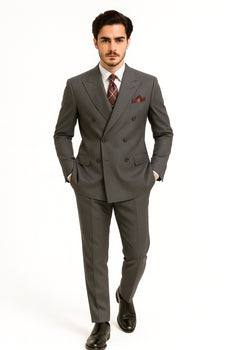 Men's Double Breasted Suit Heather Gray Pleated or Flat Front Pants - Image 6