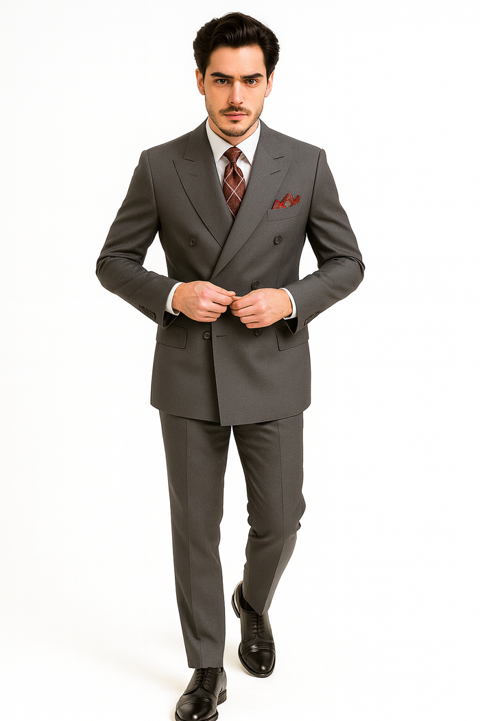 Men's Double Breasted Suit Heather Gray Pleated or Flat Front Pants - Image 7