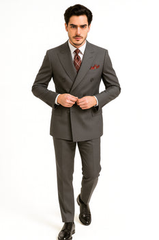 Men's Double Breasted Suit Heather Gray Pleated or Flat Front Pants - Image 7