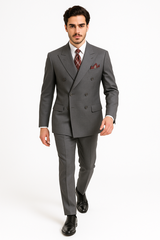 Men's Double Breasted Suit Heather Gray Pleated or Flat Front Pants