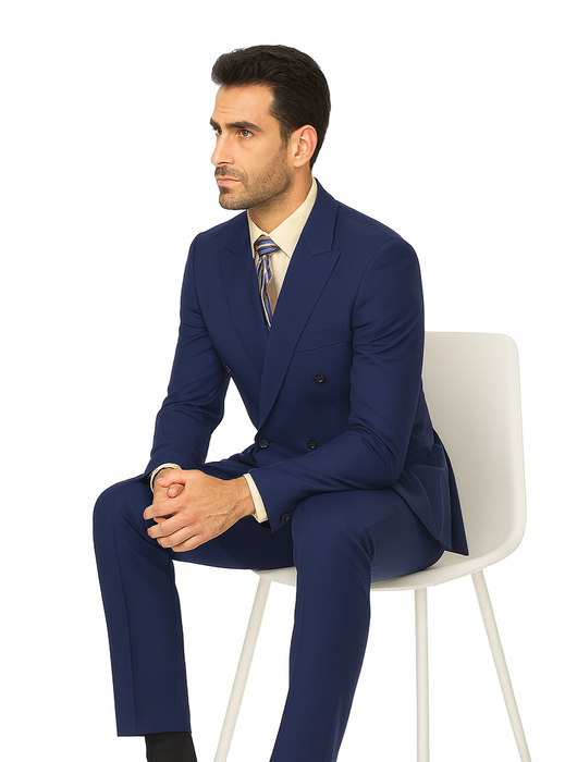 Men'S Double Breasted Suits Men'S 2 Piece Cobalt ~ Indigo~Teal ~Indigo ~ Bright Blue (Slate) Suit - Double Breasted