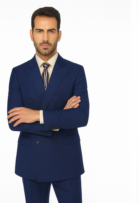 Men'S Double Breasted Suits Men'S 2 Piece Cobalt ~ Indigo~Teal ~Indigo ~ Bright Blue (Slate) Suit - Double Breasted