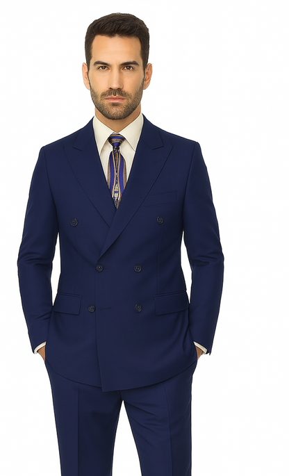 Men'S Double Breasted Suits Men'S 2 Piece Cobalt ~ Indigo~Teal ~Indigo ~ Bright Blue (Slate) Suit - Double Breasted - Image 4