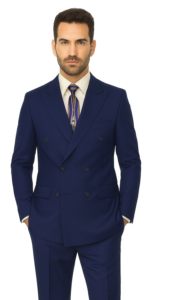 Men'S Double Breasted Suits Men'S 2 Piece Cobalt ~ Indigo~Teal ~Indigo ~ Bright Blue (Slate) Suit - Double Breasted - Image 4