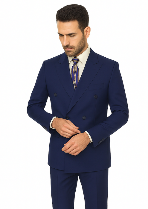 Men'S Double Breasted Suits Men'S 2 Piece Cobalt ~ Indigo~Teal ~Indigo ~ Bright Blue (Slate) Suit - Double Breasted