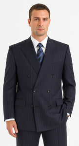 Men's Double Breasted Suits Navy Blue Suit For Men/PS Suit With Smooth Stripe ~ Pinstripe Full Canvanced Poly~Rayon Feel Pleated Pants