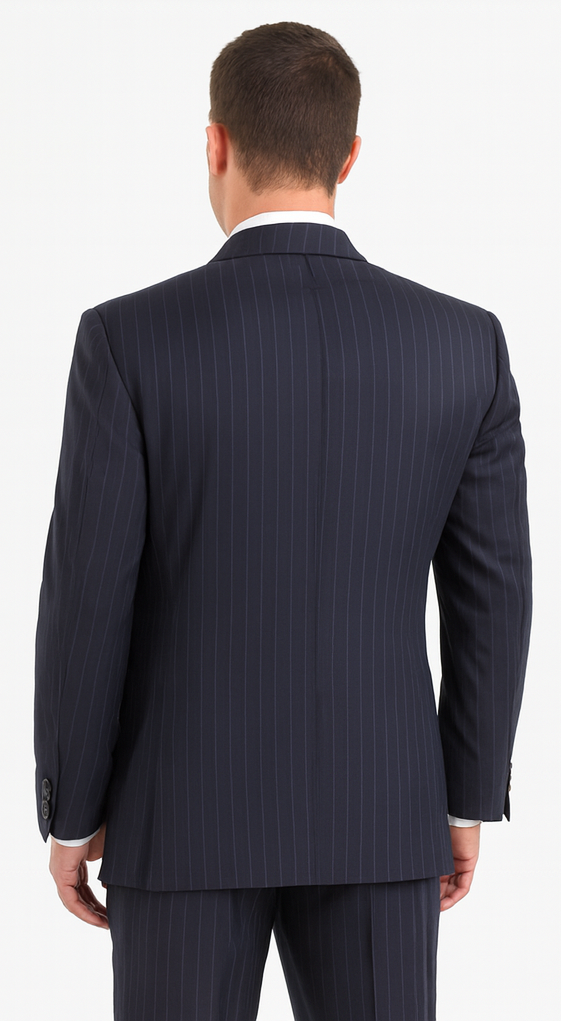 Men's Double Breasted Suits Navy Blue Suit For Men/PS Suit With Smooth Stripe ~ Pinstripe Full Canvanced Poly~Rayon Feel Pleated Pants - Image 3