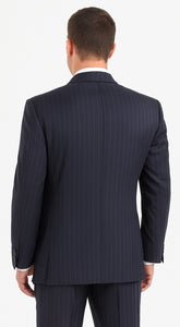 Men's Double Breasted Suits Navy Blue Suit For Men/PS Suit With Smooth Stripe ~ Pinstripe Full Canvanced Poly~Rayon Feel Pleated Pants