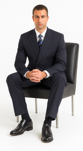 Men's Double Breasted Suits Navy Blue Suit For Men/PS Suit With Smooth Stripe ~ Pinstripe Full Canvanced Poly~Rayon Feel Pleated Pants