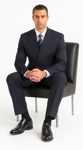 Men's Double Breasted Suits Navy Blue Suit For Men/PS Suit With Smooth Stripe ~ Pinstripe Full Canvanced Poly~Rayon Feel Pleated Pants