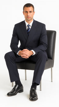 Men's Double Breasted Suits Navy Blue Suit For Men/PS Suit With Smooth Stripe ~ Pinstripe Full Canvanced Poly~Rayon Feel Pleated Pants - Image 4