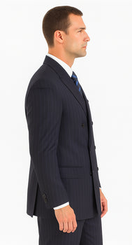 Men's Double Breasted Suits Navy Blue Suit For Men/PS Suit With Smooth Stripe ~ Pinstripe Full Canvanced Poly~Rayon Feel Pleated Pants - Image 2