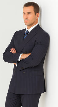 Men's Double Breasted Suits Navy Blue Suit For Men/PS Suit With Smooth Stripe ~ Pinstripe Full Canvanced Poly~Rayon Feel Pleated Pants - Image 8