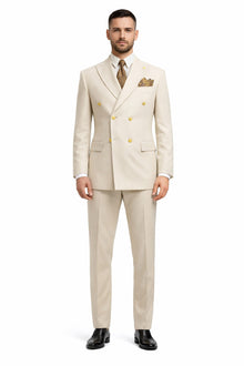 Mens Double Breasted Blazer - Wool Light Tan Sport Coat With Gold Buttons