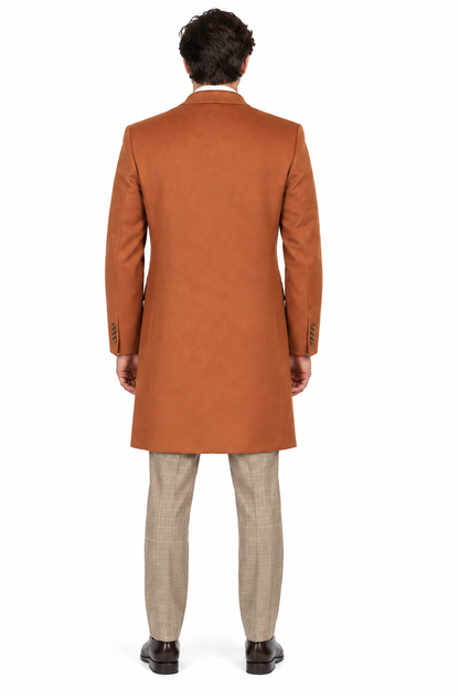 Men's Dress Coat 3 Button Copper ~ Rust ~ Cognac Dakr Orange Wool Overcoat